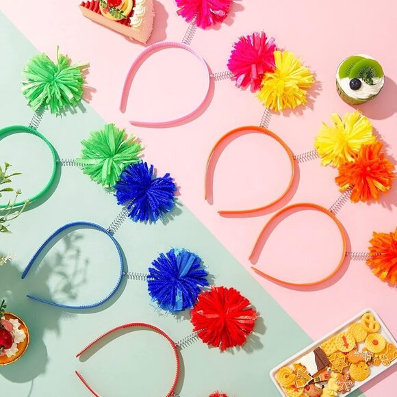 Headband Head Bopper with Pom Poms 12 Pcs Mixed Color Costume Accessories main image 6
